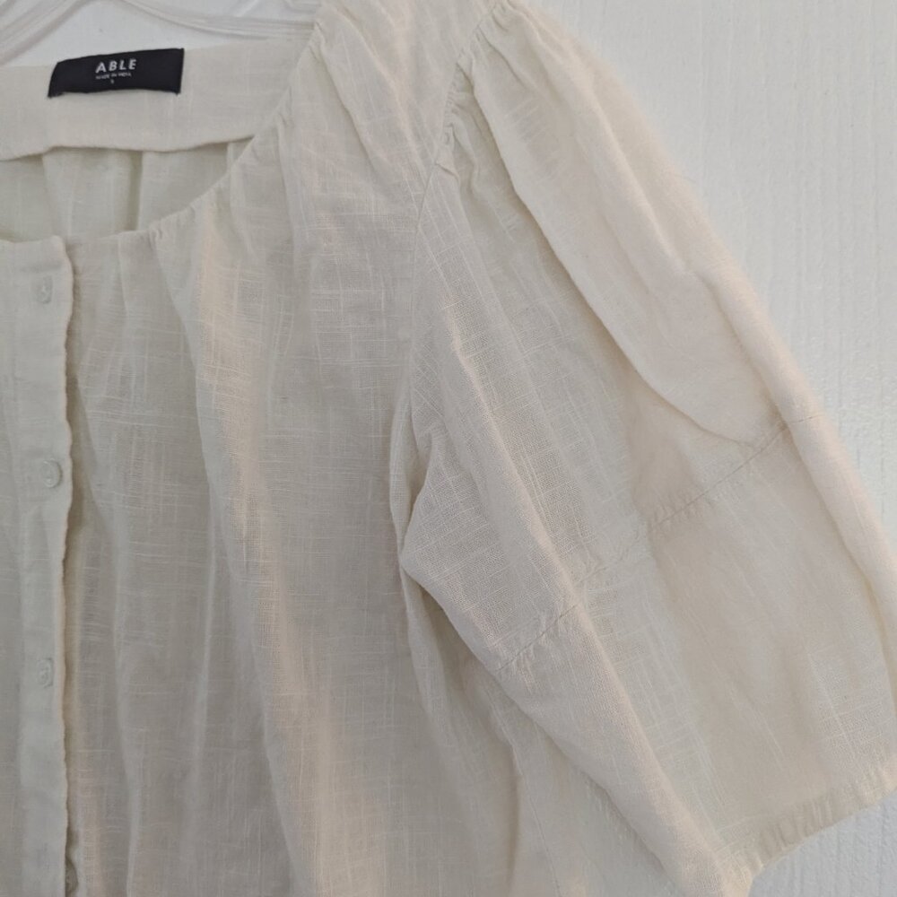 Able Cream Linen look Button Down Blouse - Picture 3 of 5